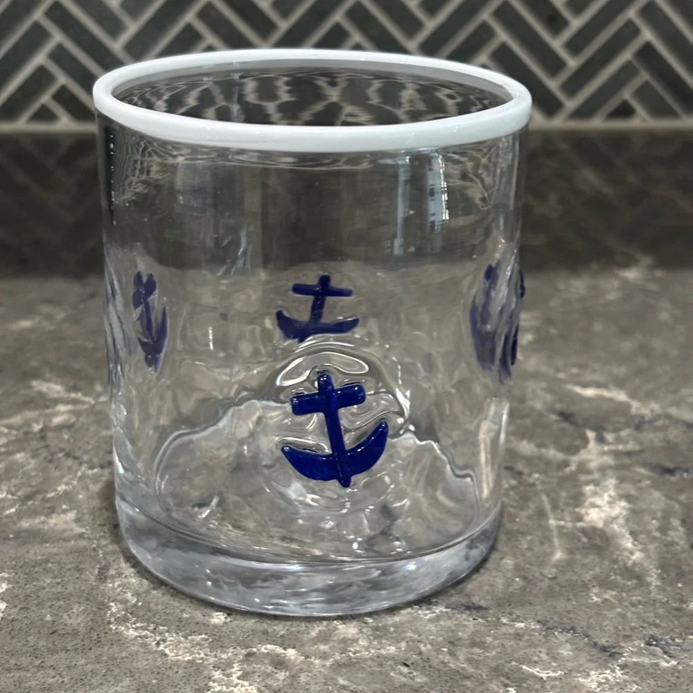 ❗️Crate & Barrel Nautical Anchor Design Glass Tumbler